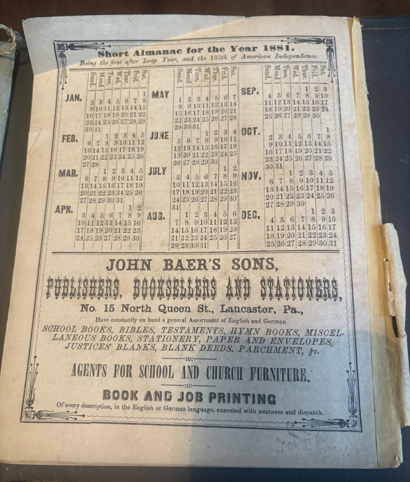 Lot Of 4 John Baer&rsquo;s Agricultural Almanac Lancaster, PA Antique 1880’s