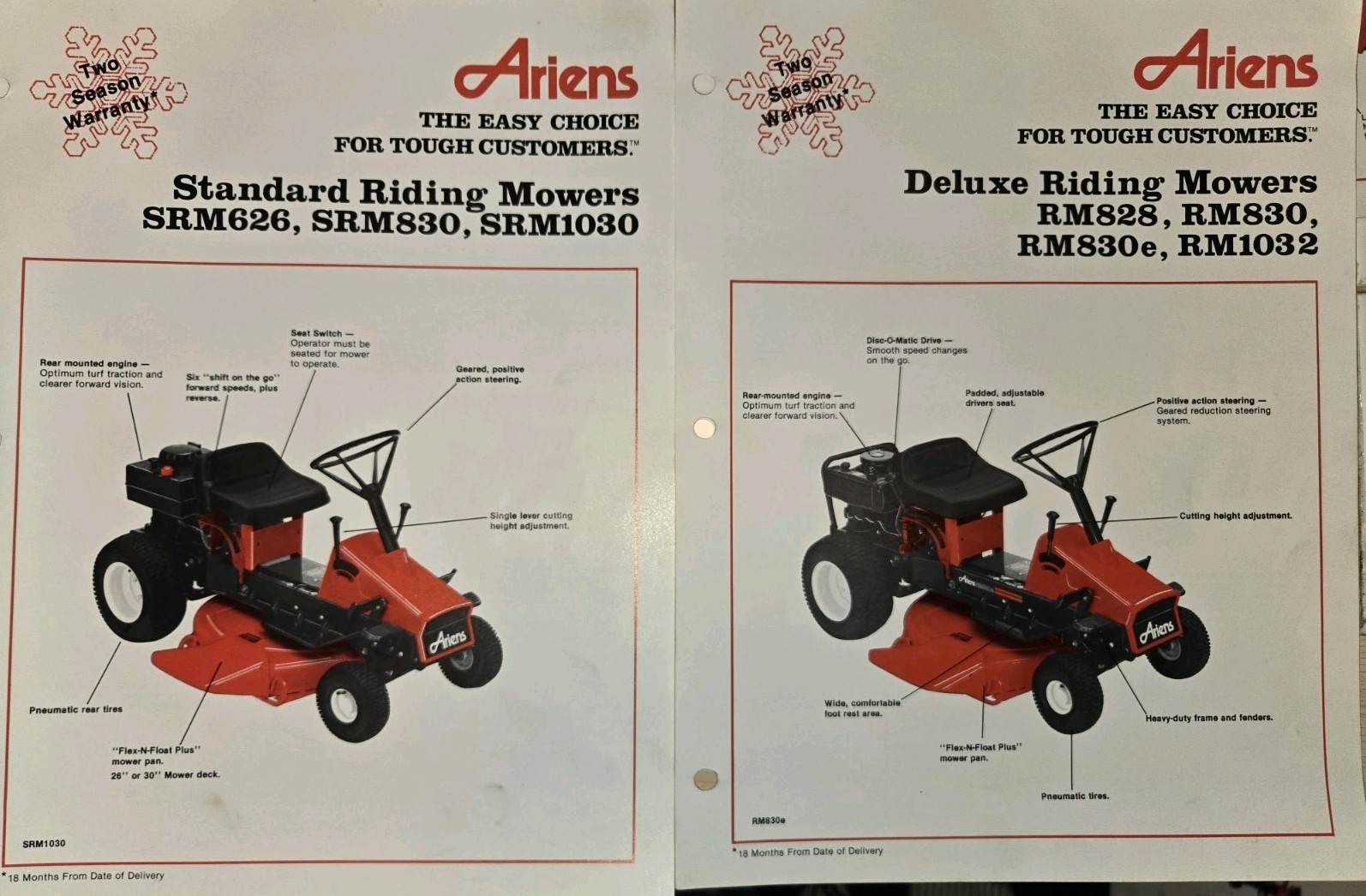 8 VINTAGE ARIENS DEALERSHIP ADVERTISING BROCHURES TILLERS TRACTORS RIDERS PUSH