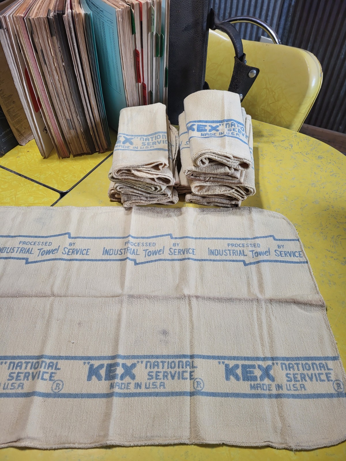 Lot 3 Vtg SHOP RAGS KEX National Service Industrial Towel Service Garage Decor