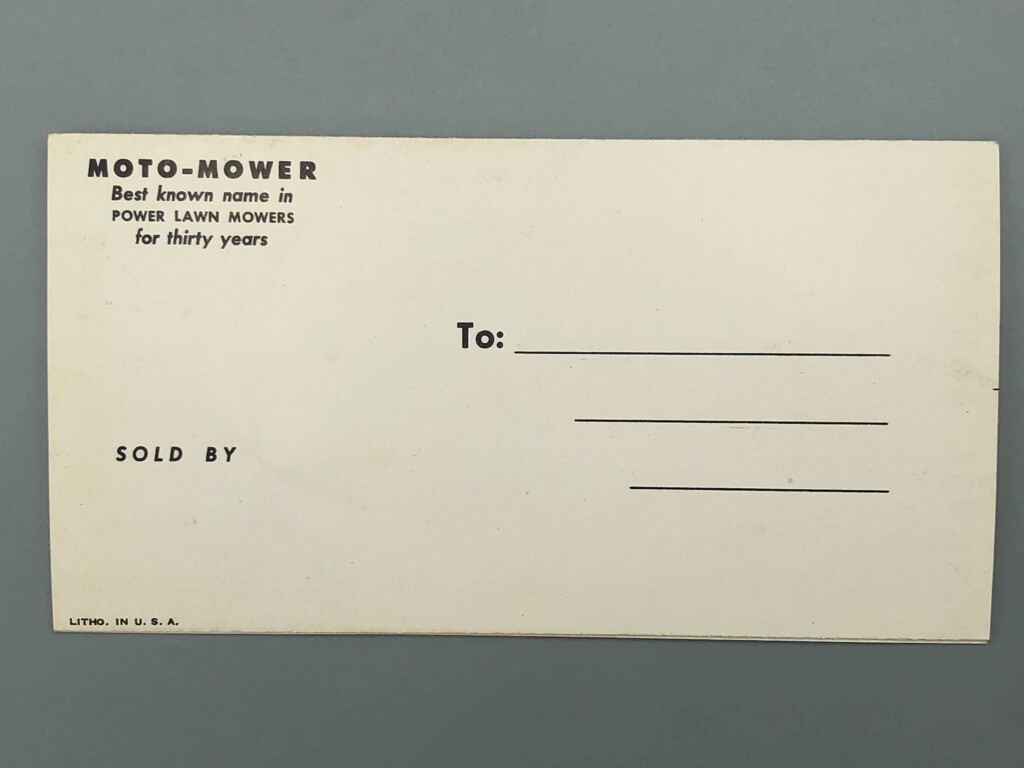 1940s Reel LAWN MOTO- MOWER Vintage ADVERTISING Brochure Garden Tractor