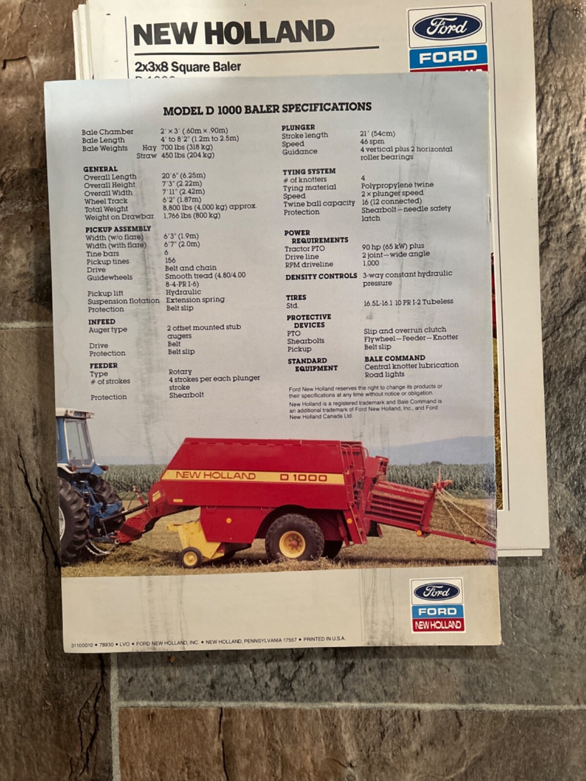 New Holland D1000 2x3x8 Square Baler Sales Brochure 8 Pages
