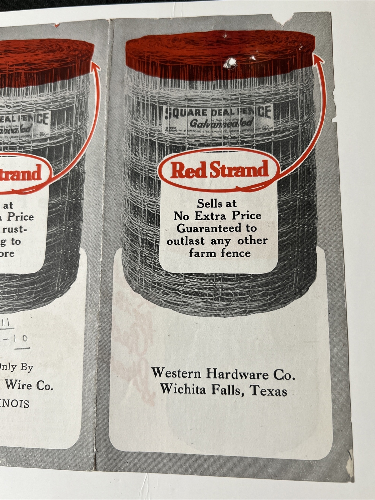 vintage 1920s WESTERN HARDWARE COMPANY WICHITA FALLS Texas Ad FENCING
