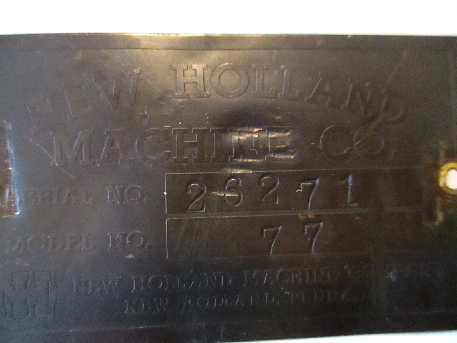 NH New Holland Machine Company 77 Square Baler Serial Number Plate ID Tag Emblem