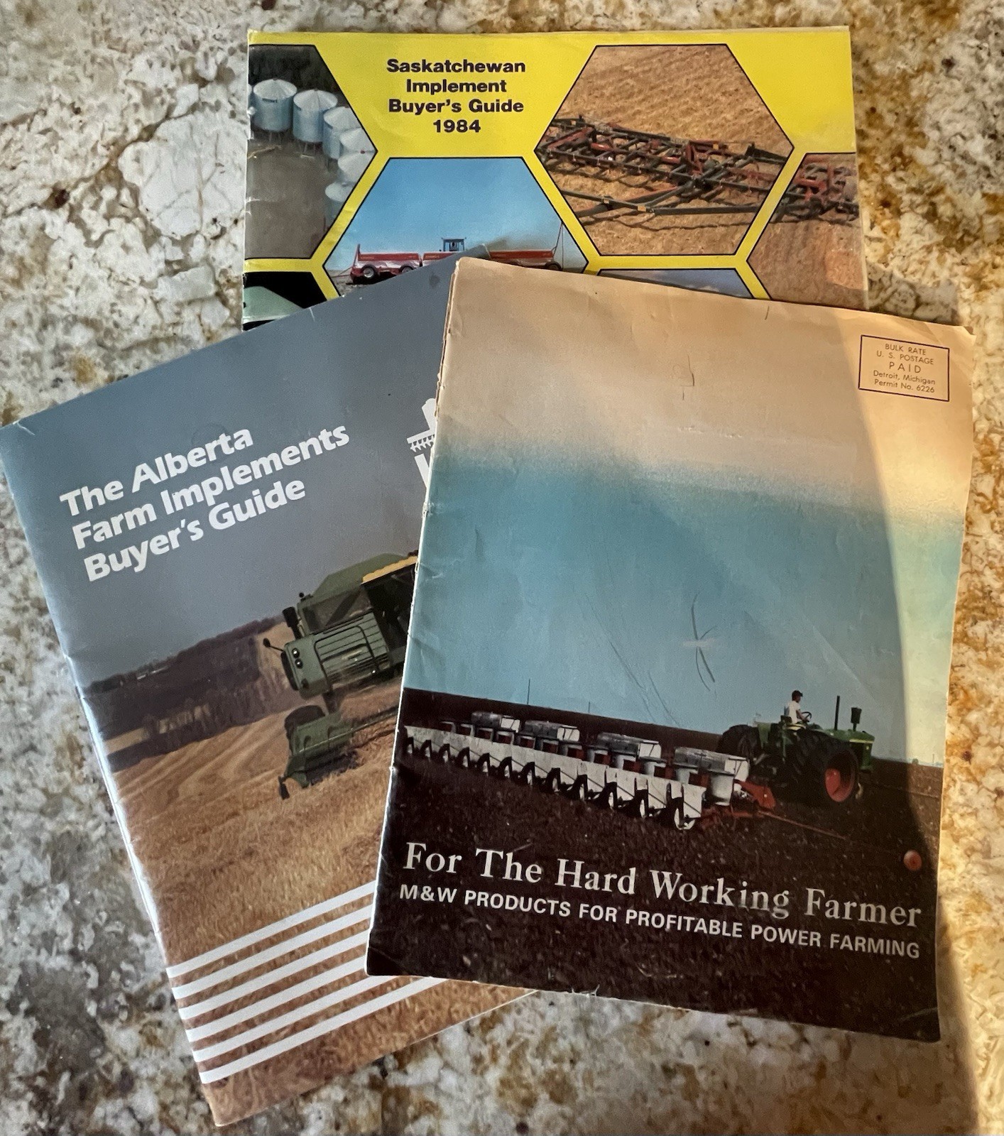 Vintage Saskatchewan Imp Buyers Guide(84),Alberta Farm Imp, M&W Prod-3 Brochures