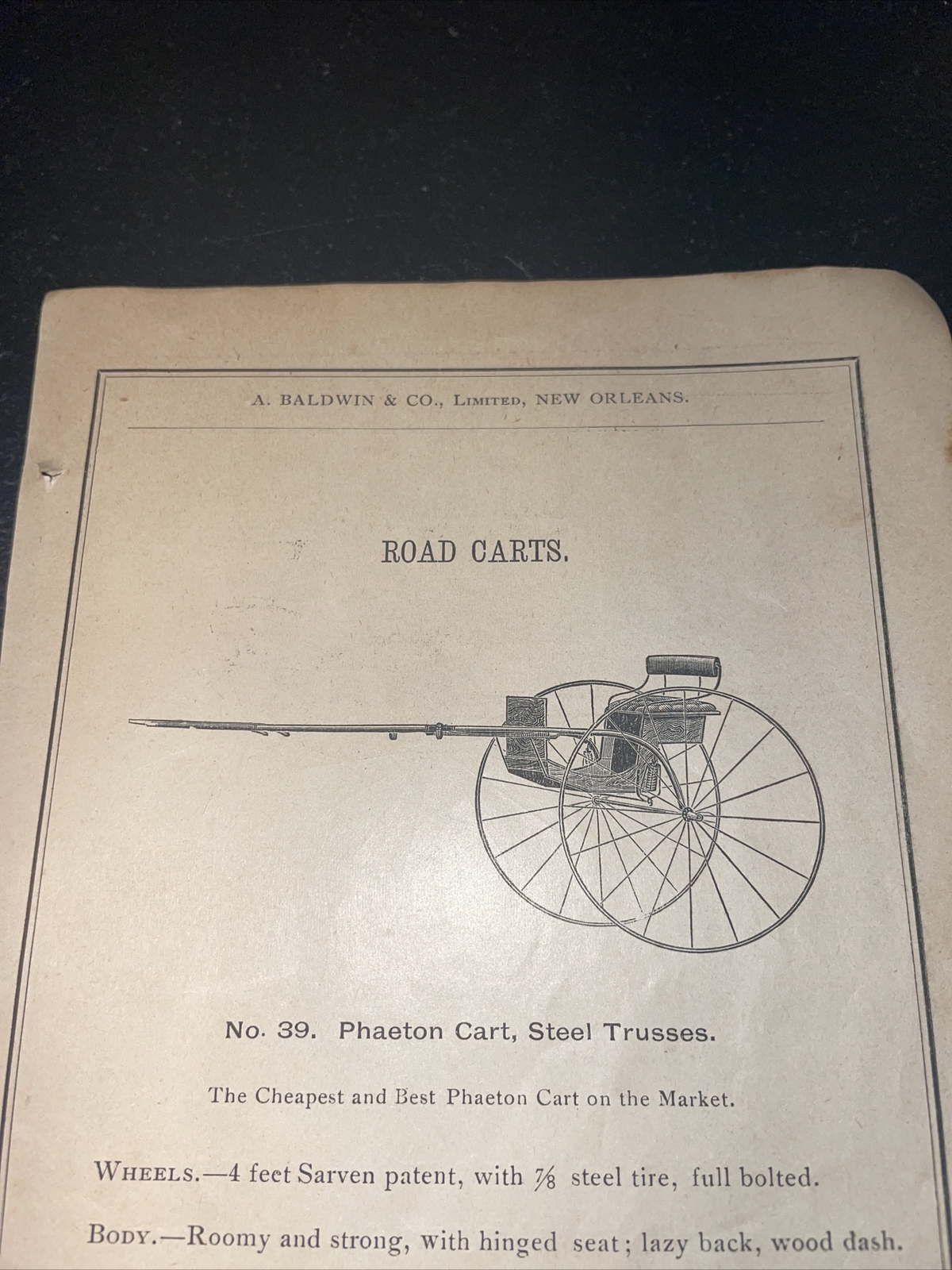 1891 Baldwin – Phaeton Road Cart – Farm Advertising – New Orleans