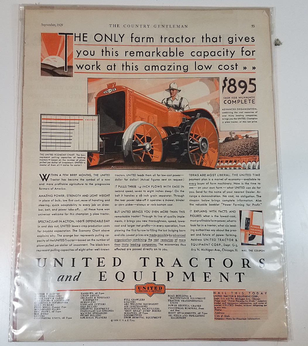 Vintage Advertisement United Tractors and Equipment 1929 Farming Agriculture