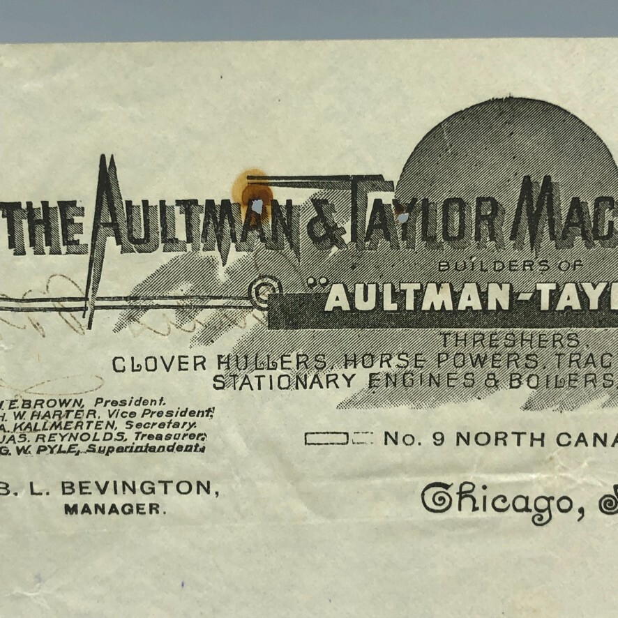 1897 AULTMAN TAYLOR Farm Tractor THRESHING Letterhead Antique Advertising
