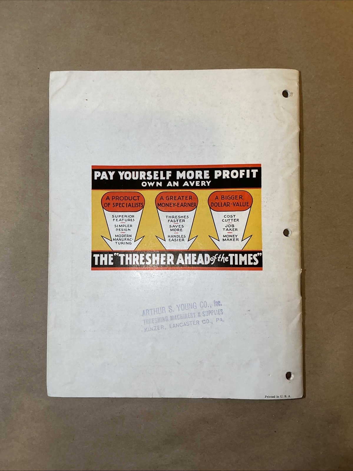 Vintage Original Threshers Catalog Avery Power Machinery Co. As Is INV-P1059