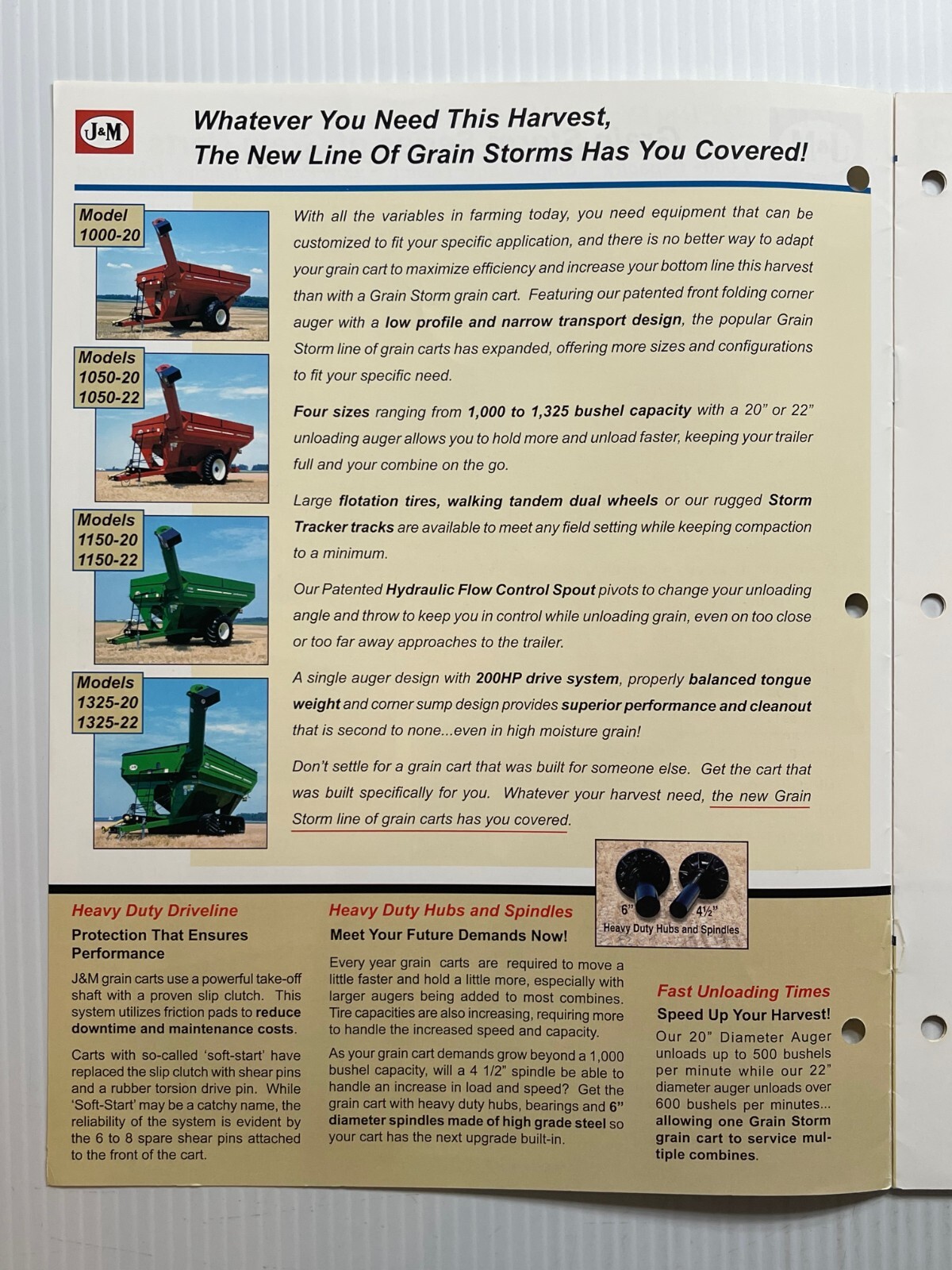 J & M Grain Storm Series Grain Carts – Sales Brochure *Original Dated 2010s*
