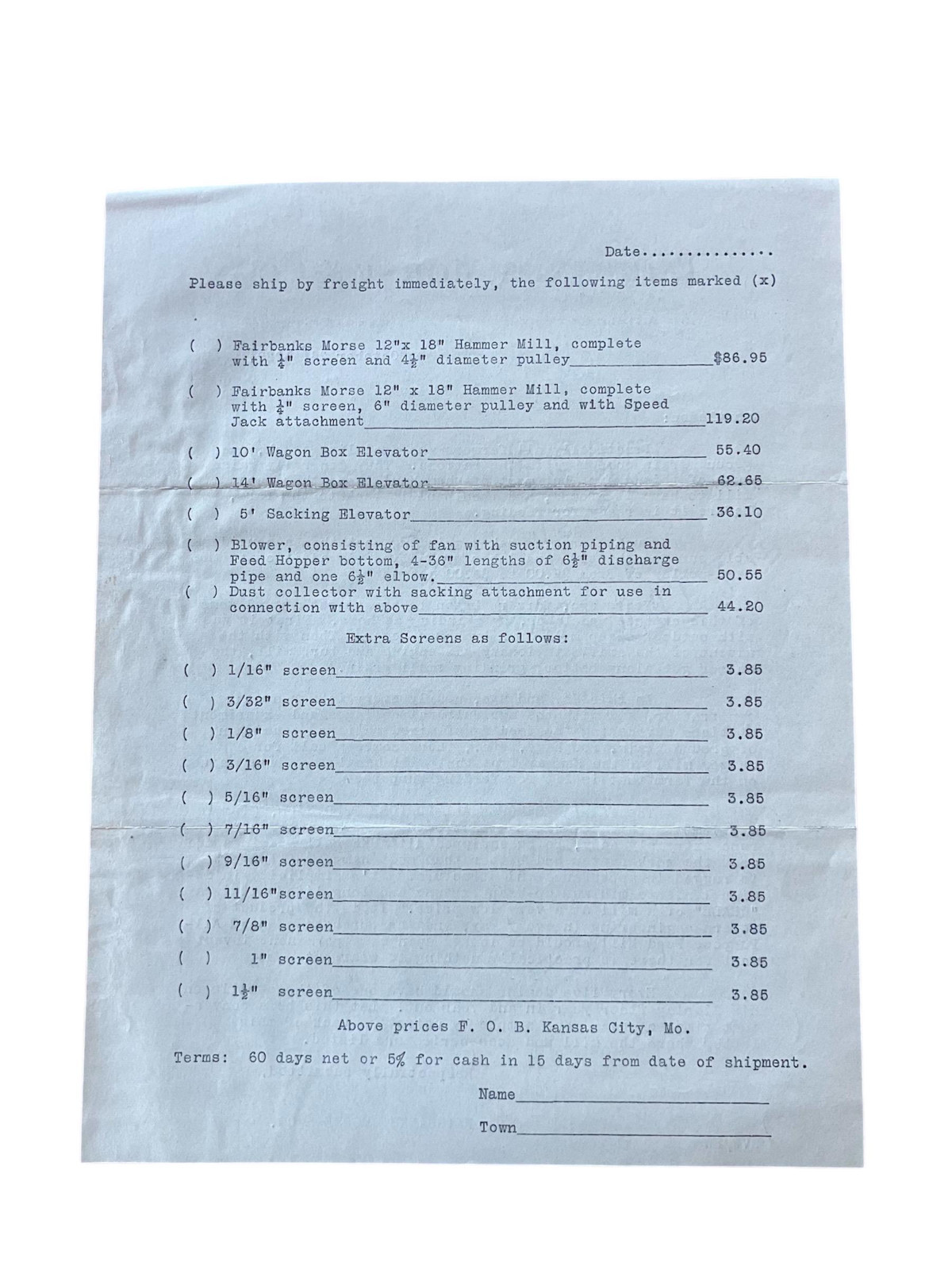 October 26, 1929 Fairbanks Morse Letter Hammer Mill Price List Great Depression