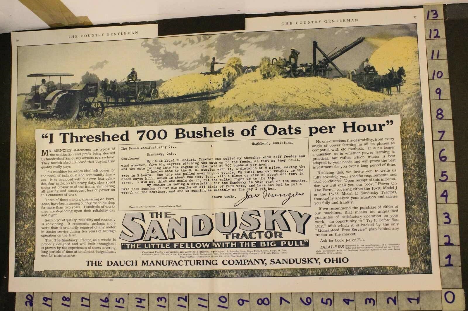 1917 AG FARM SANDUSKY TRACTOR MACHINE THRESHER OHIO HORSE WAGON 2-PG AD RX54