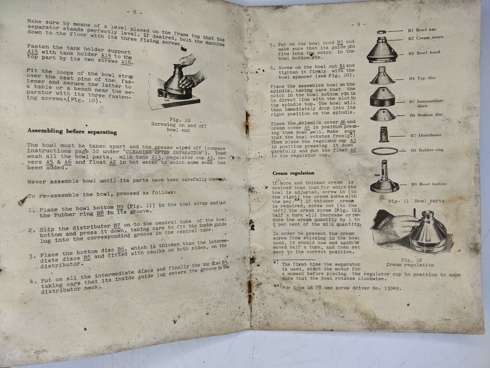 Viking Cream Separators Operating Setting Instruction Manual AE 75 76 77 78 2G