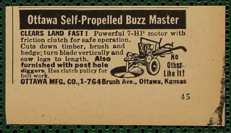 Ottawa Digger Tractor Log Saw Buzz Master Vintage Print Ad LOT of 10 pcs 1946