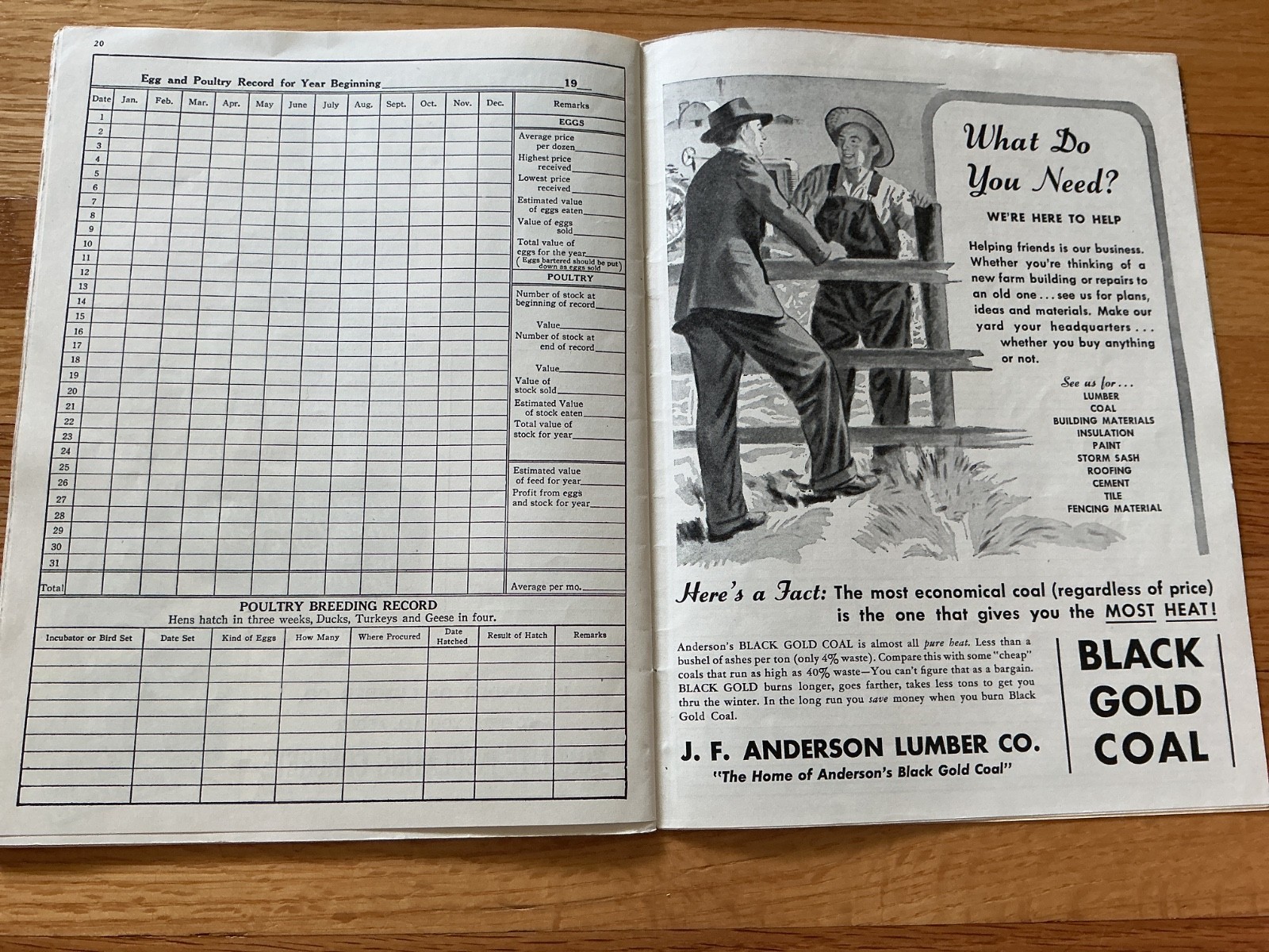 1948 Farm Acct. Record Book – J. F. Anderson Lumber Co. Minnesota, Iowa, Dakotas