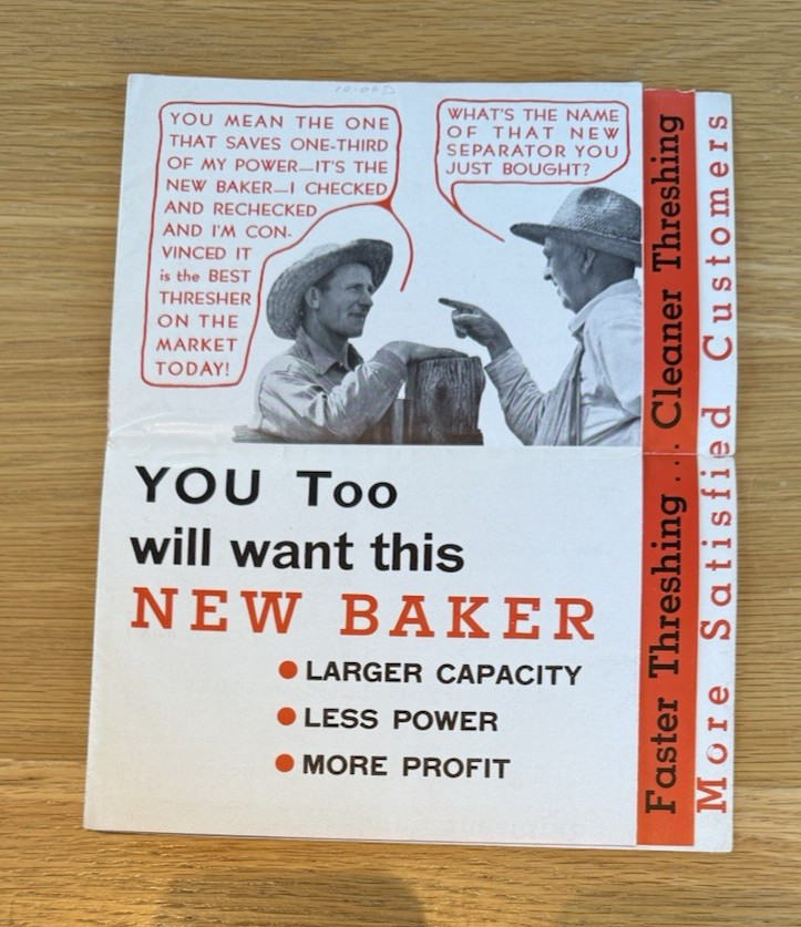 Original 1930s A.D. Baker Threshing Machine Advertising Brochure – Agricultural