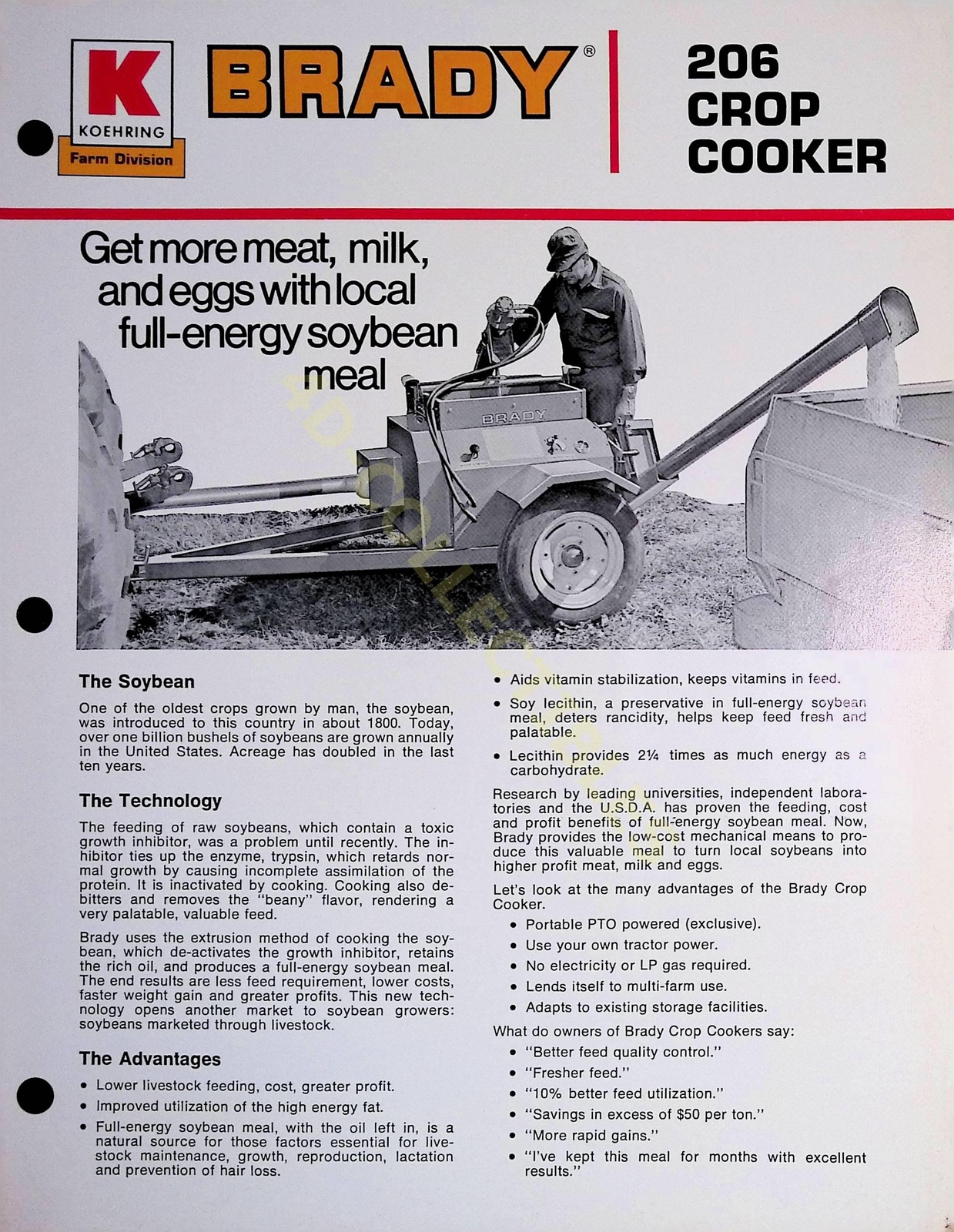 Vintage Farm Brochure Spec Sheet Brady 206 crop cooker soy-based feed system