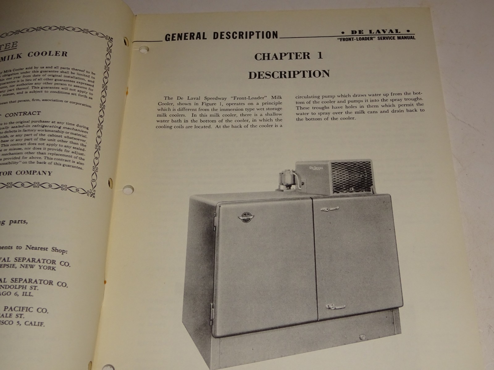 1951 DeLaval Speedway Front Loader Milk Cooler Service Manual Separator Company