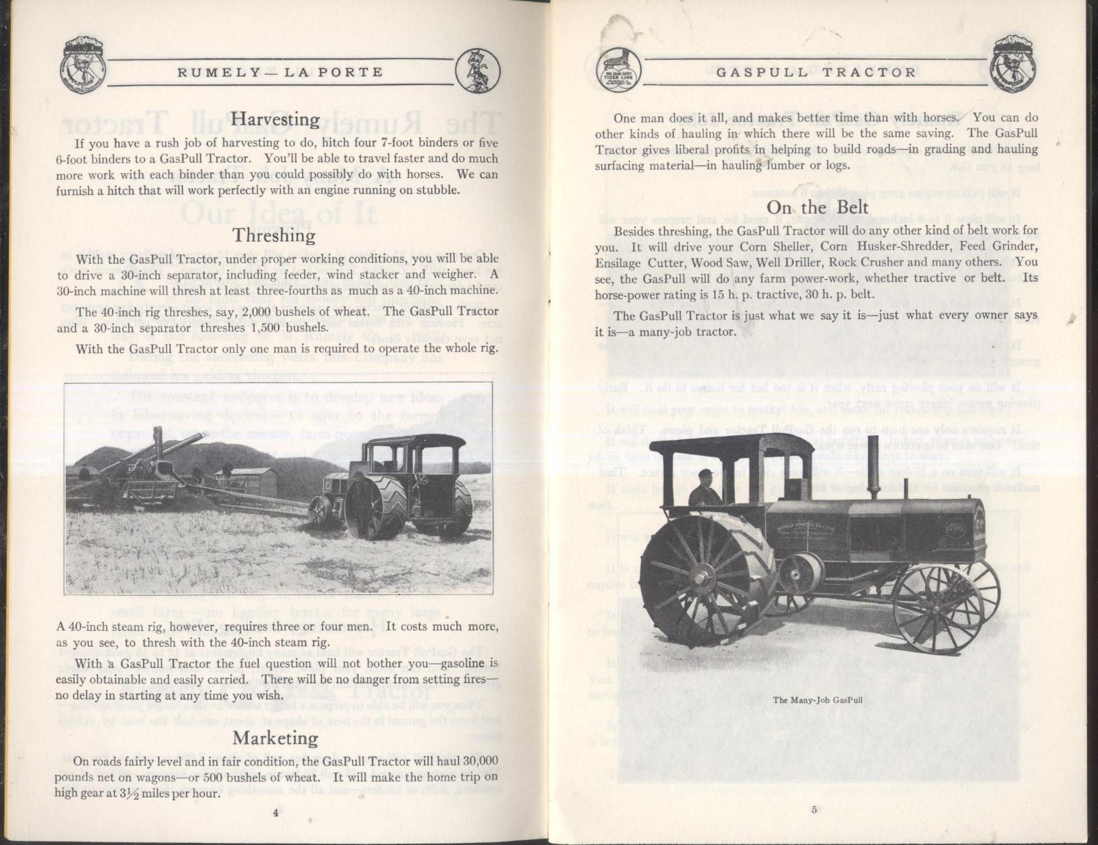 Early 1900&rsquo;s Rumely GasPull Farm Tractor Equipment Sales Promo Brochure Adv
