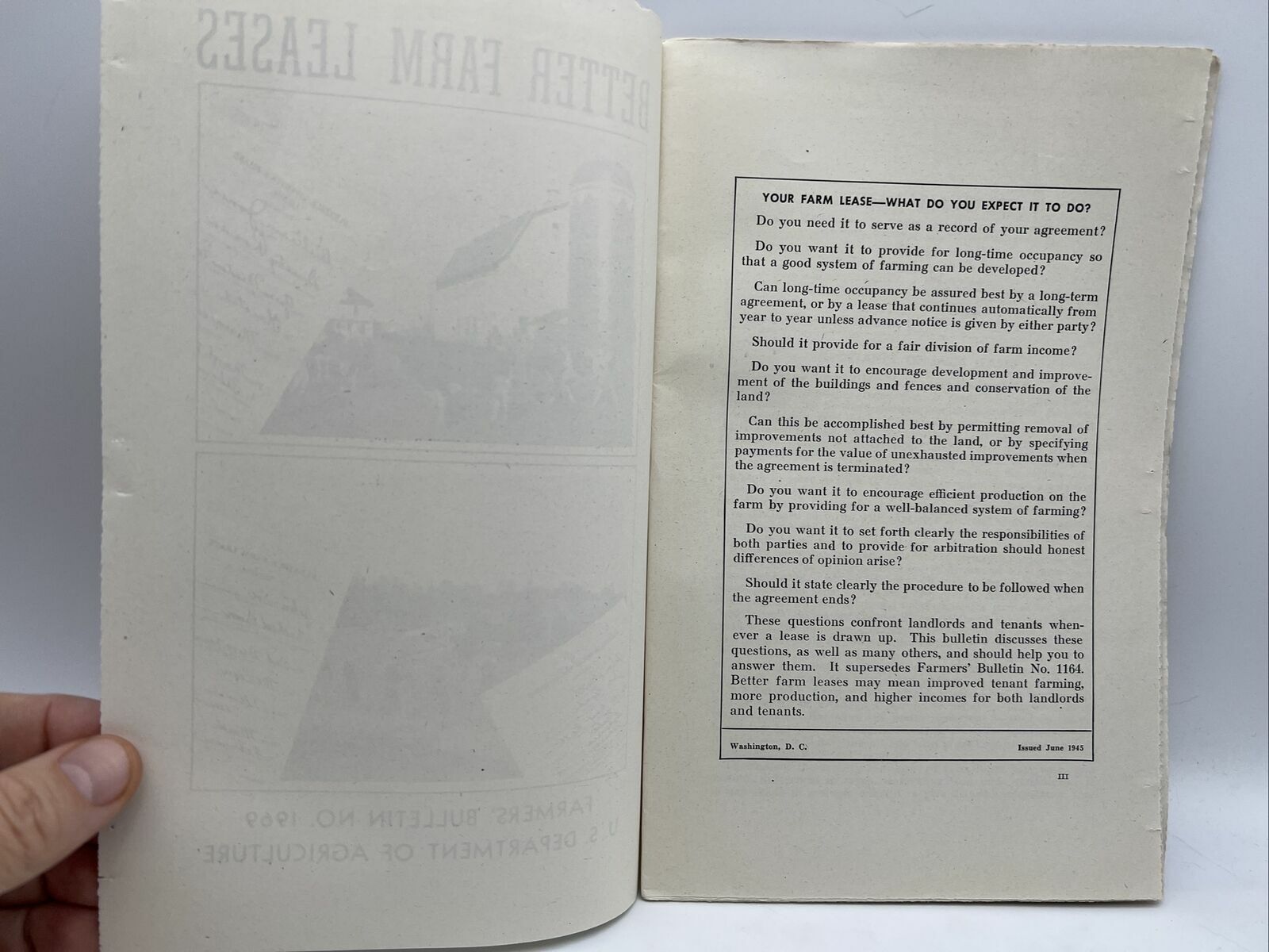 1945 USDA Farmers Bulletin No 1969 BETTER FARM LEASES by Harris Tharp and Turner