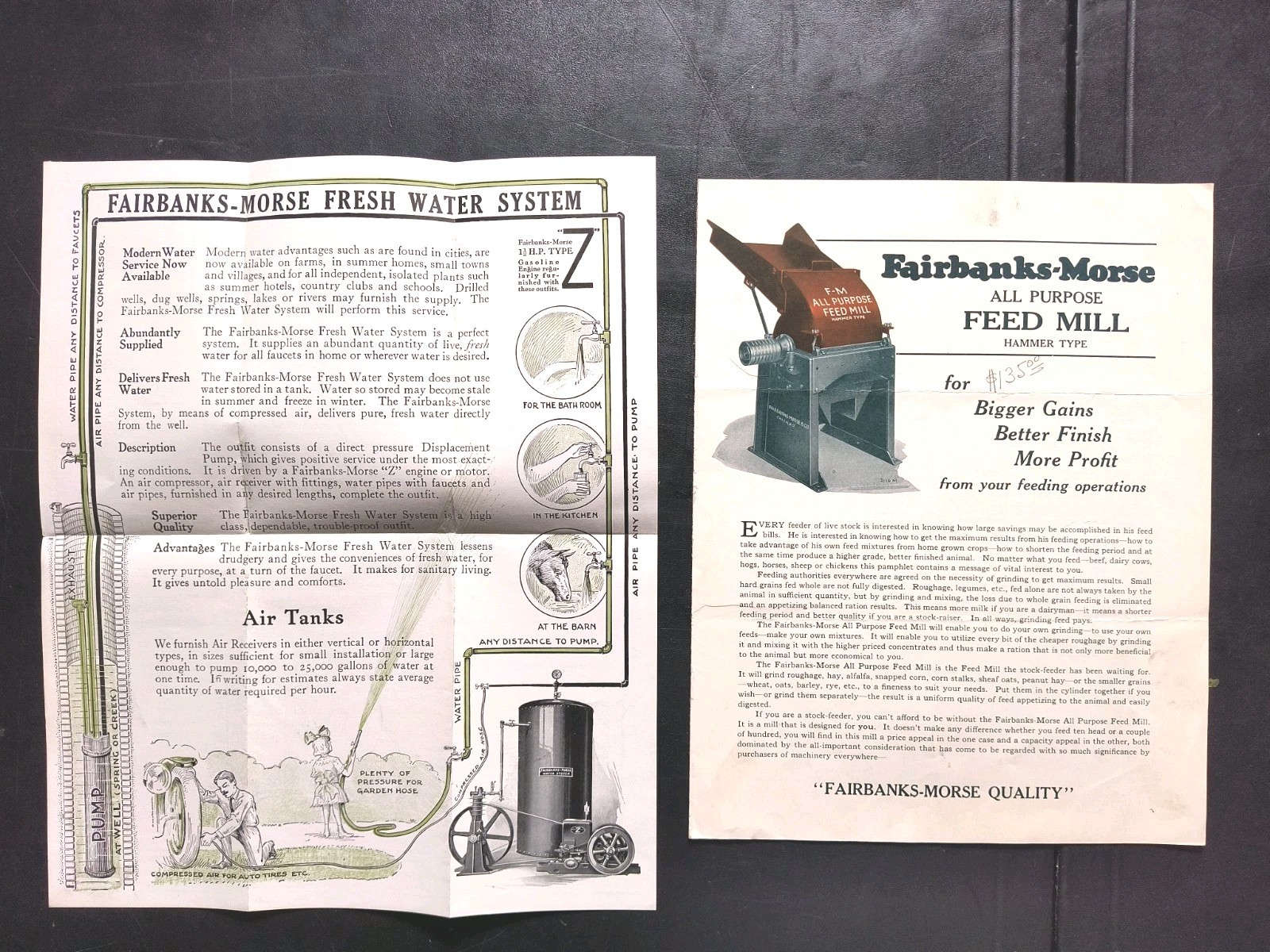 1920s FairBanks Morse Pressurized Water System Brochure Feed Mill Farming 2pc