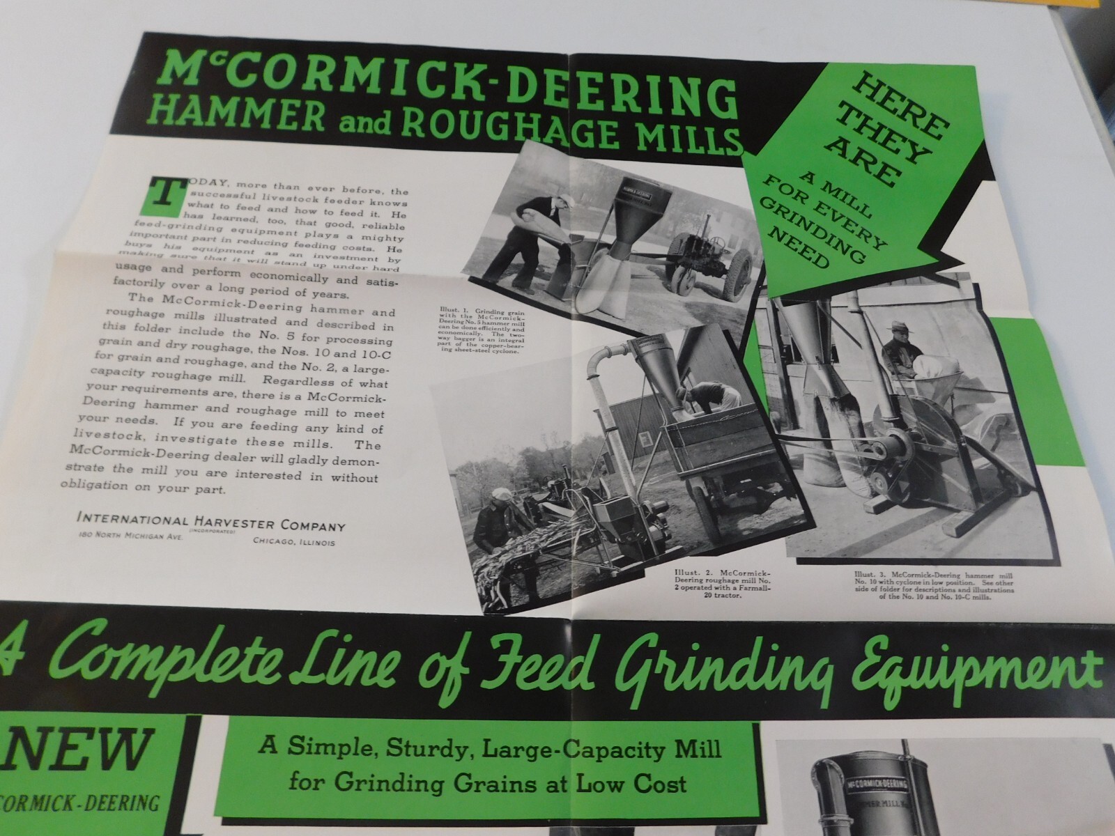 1926 McCORMICK DEERING ROUGHAGE & HAMMER MILLS SALES BROCHURE FOLDOUT NO TEARS