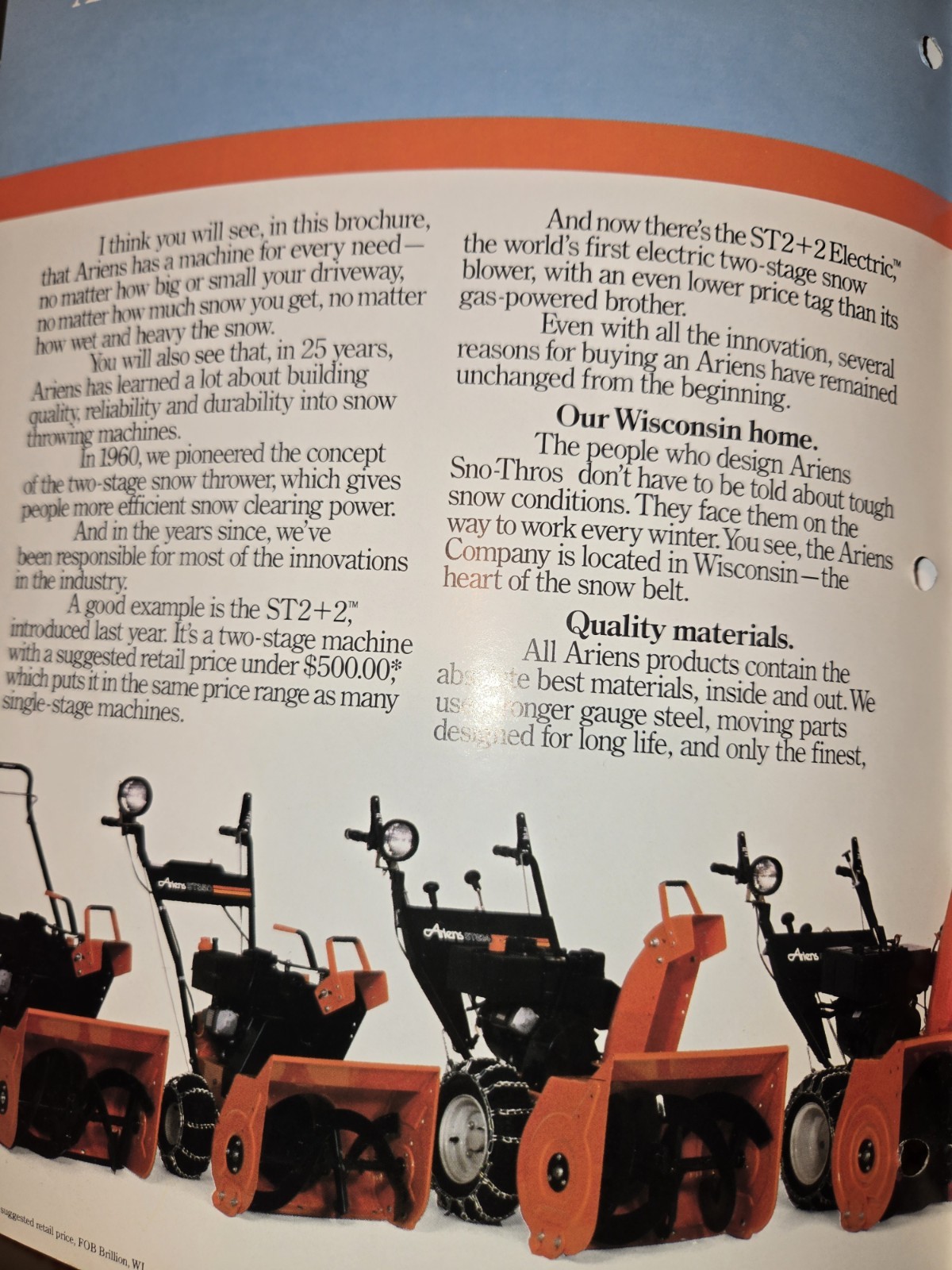 1985 ARIENS SNO THROS PRODUCTS DEALERSHIP ADVERTISING BROCHURE