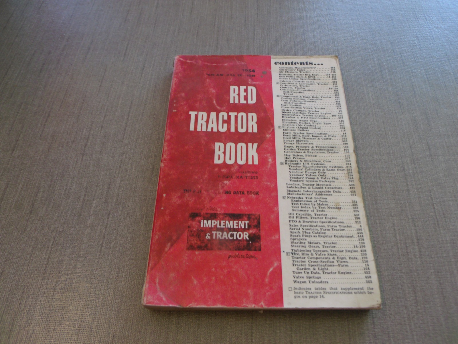 VINTAGE 1954 RED TRACTOR BOOK NEBRASKA TEST REPORTS BOOK