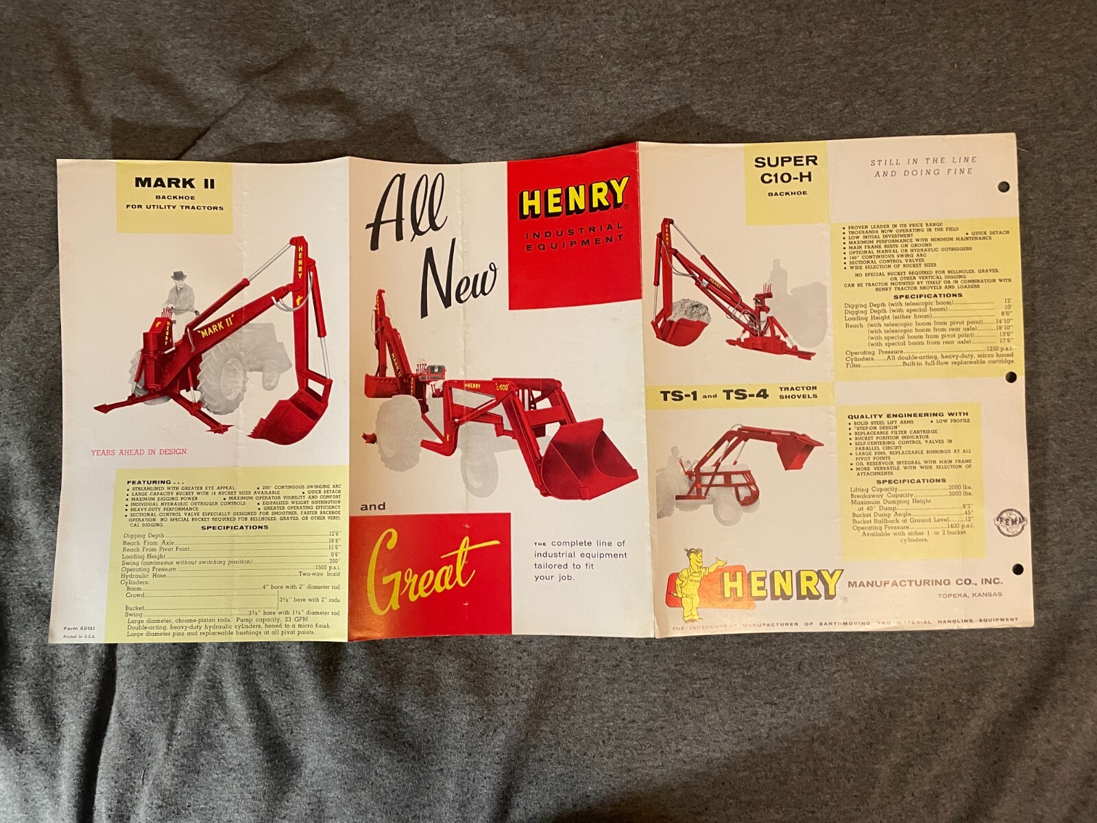 1950&rsquo;s Henry Industrial Tractor Brochure 6 Pages Spec Sheet L 600 Mark II 700