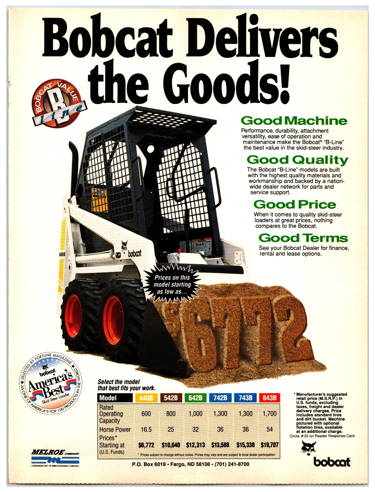Vintage 1992 Bobcat 440B Skid Steer Original Ad (8in x 11in) Advertisement