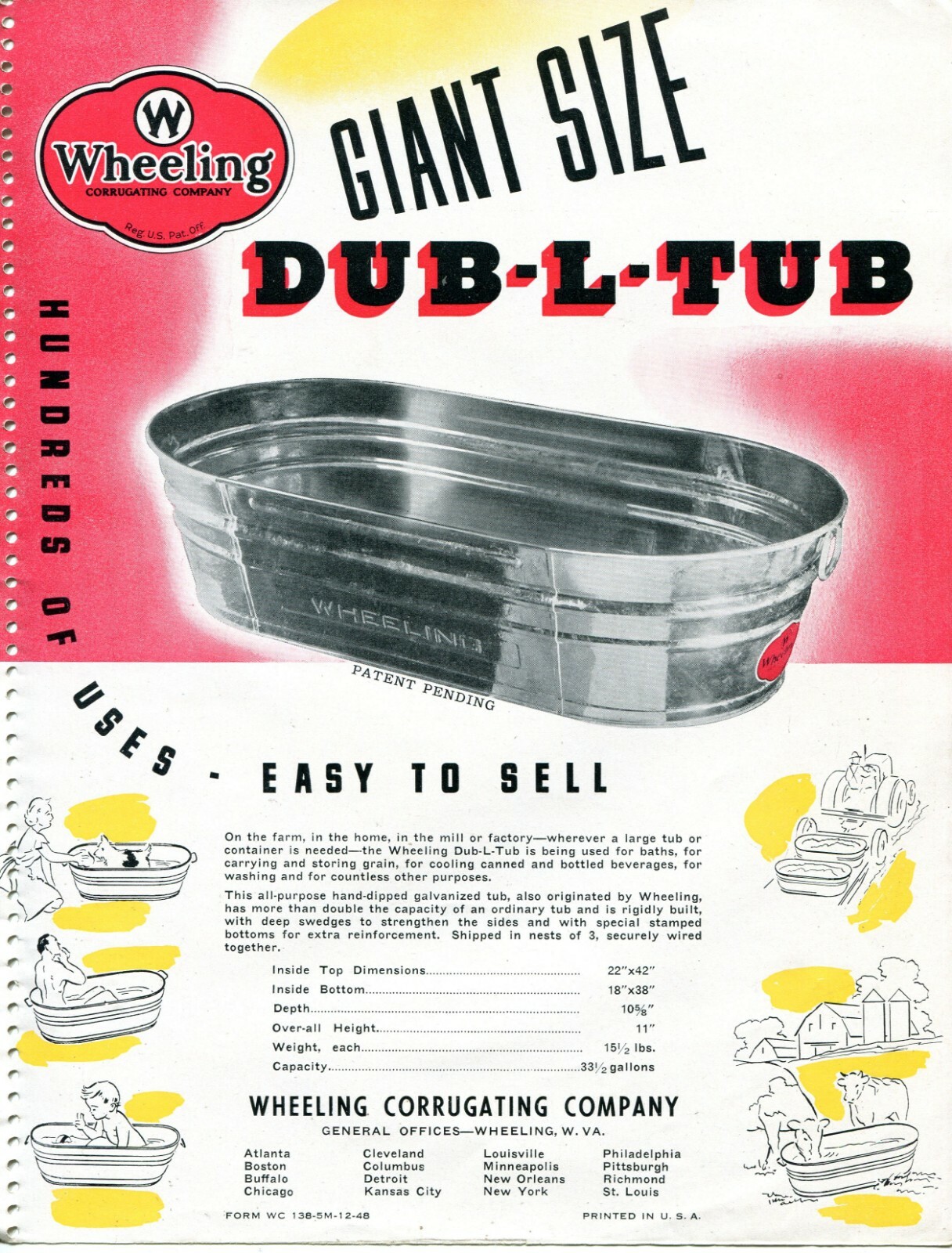1950 Dealer Print Ad of Wheeling Corrugating Co Giant Size Dub-L-Tub