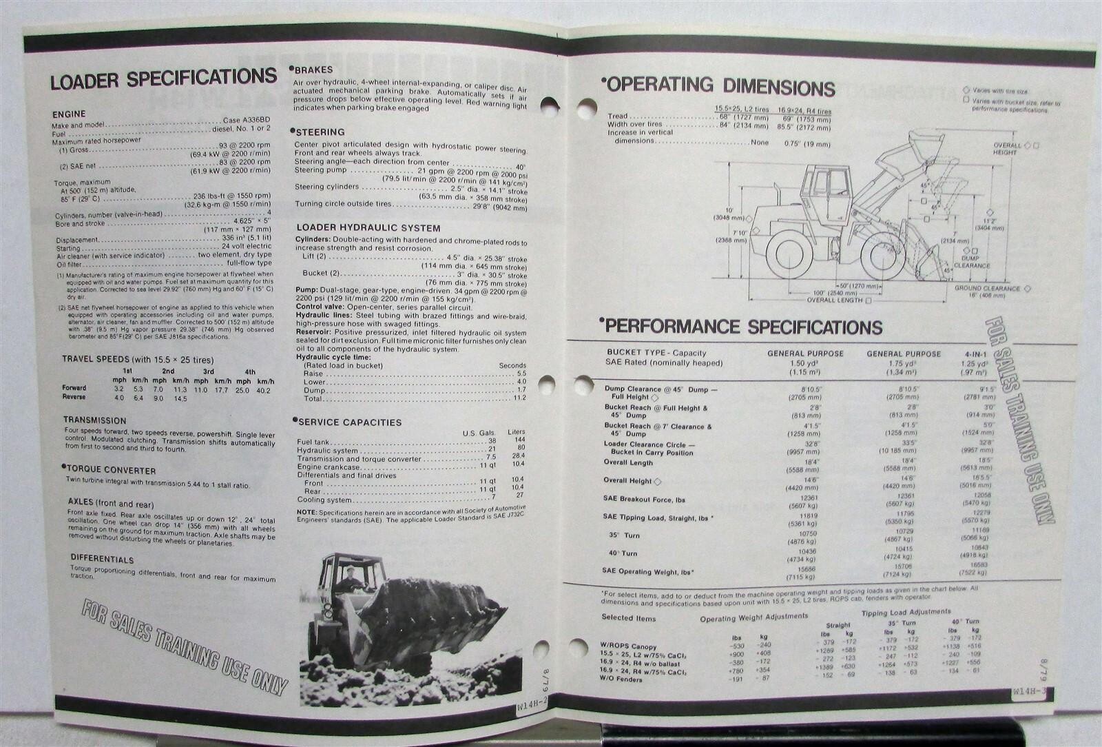 1980 Case W14H Loader Construction Specifications Sales Folder