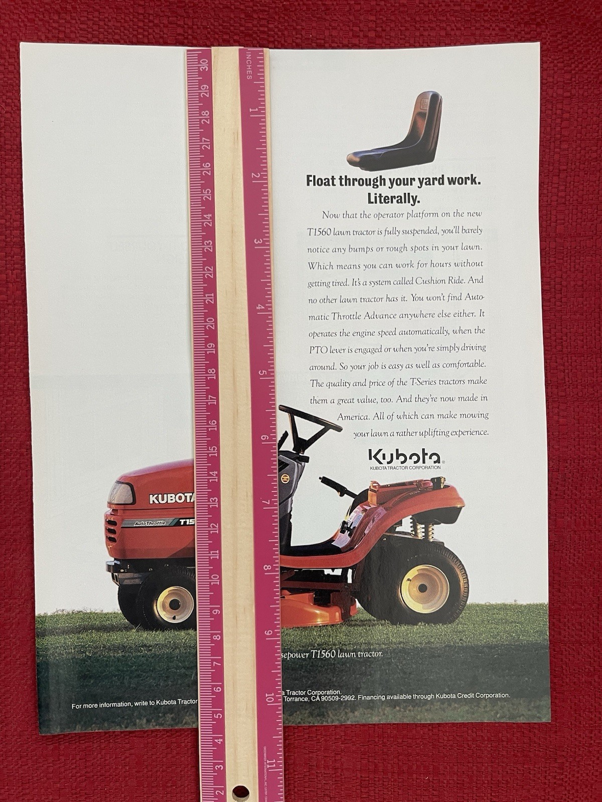 Vintage 1995 Kubota Garden Tractor Riding Lawn Mower Print Ad