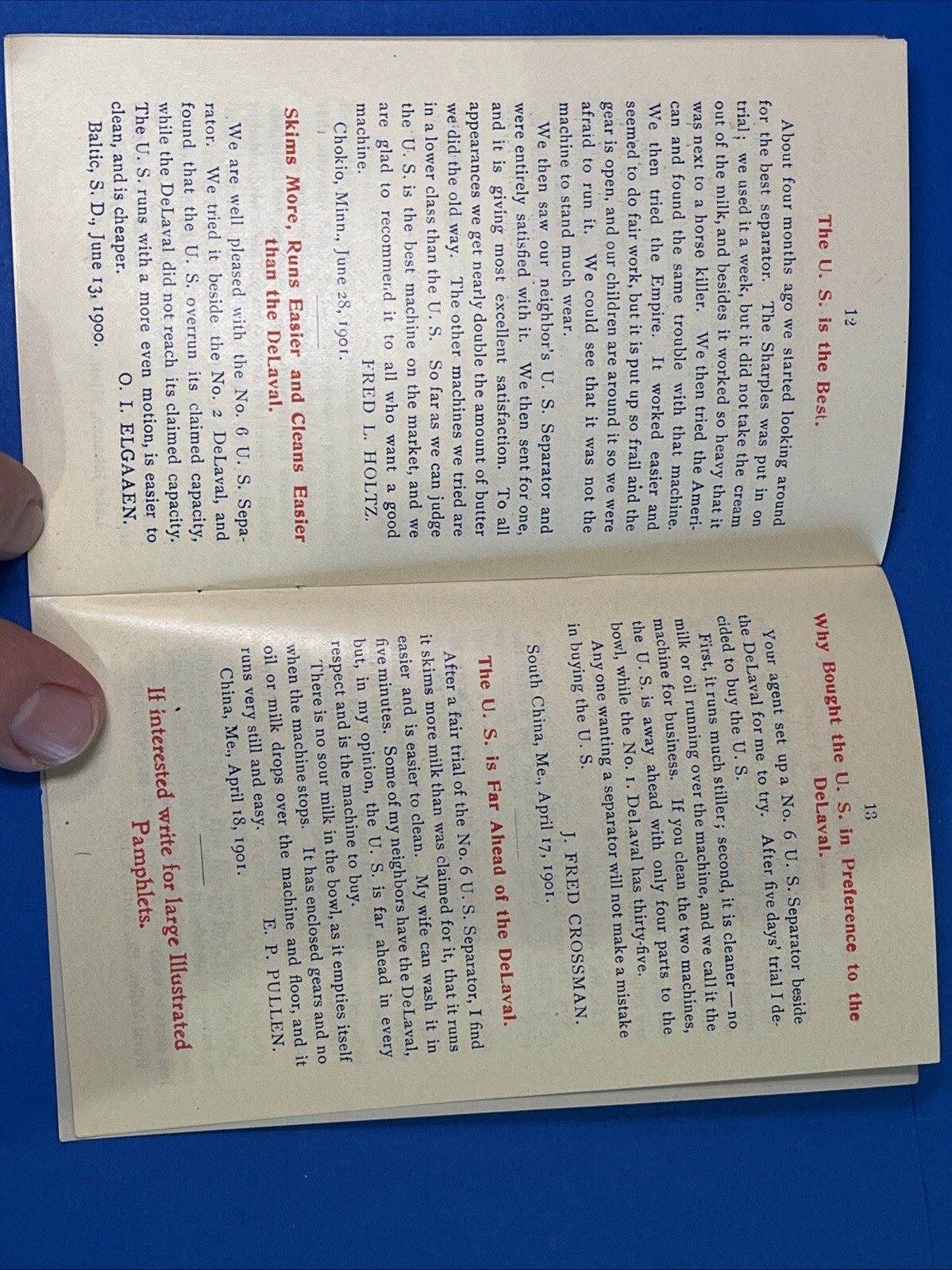 Vintage US Separator Cream Interesting Experiences Testimonial Book Advertising