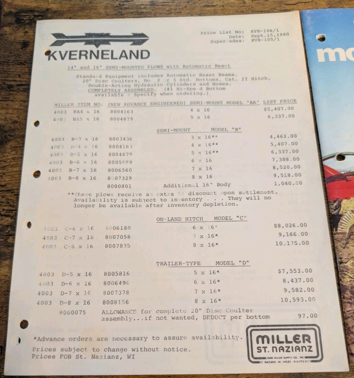 Kverneland Moldboard Plows Agriculture Farm Implement Advertising Brochure