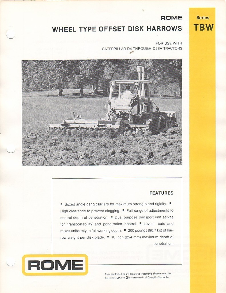 Farm Implement Brochure – Rome – TBW – Wheel Offset Disk Harrow – 1978 (F1164)