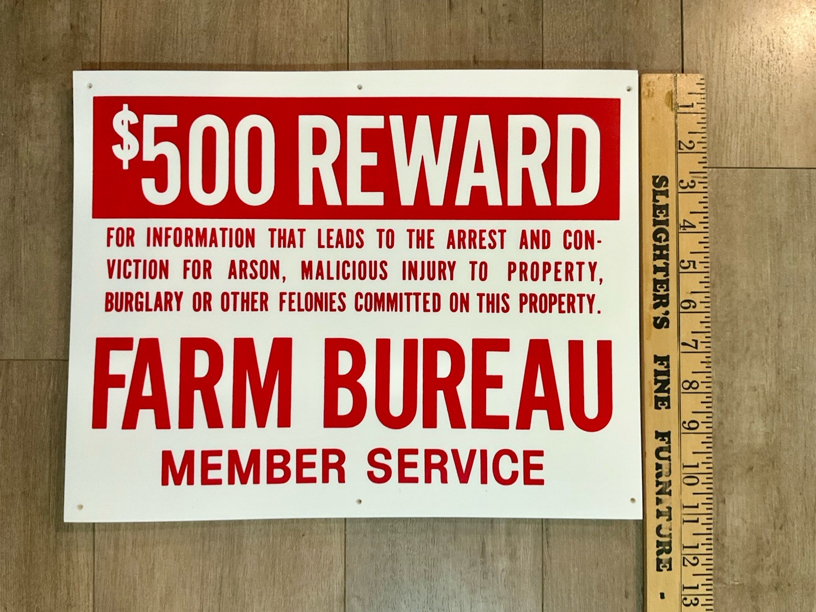 Farm Bureau Member Sign $500 Reward Plastic 14×11 New Old Stock