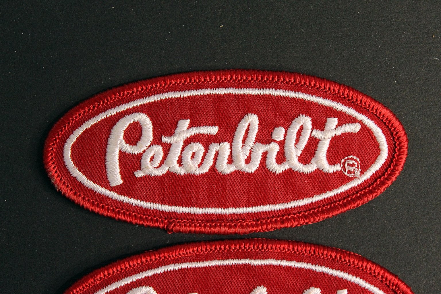 Peterbilt Embroidered Patch Red White Logo 4 Inch Oval Set of 2