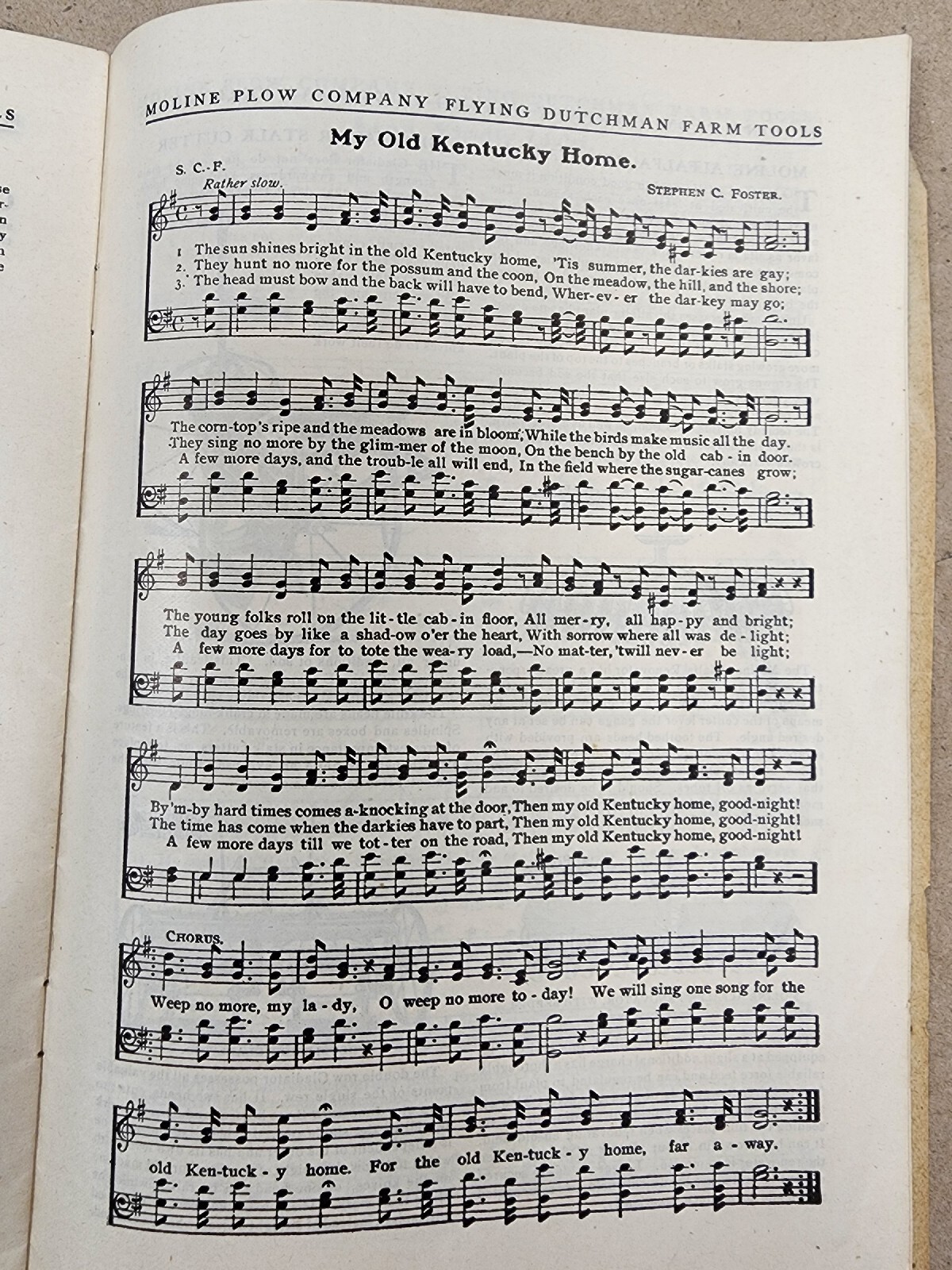 Flying Dutchman Souvenir Song Book Advertising Moline Plow Co Moline, IL