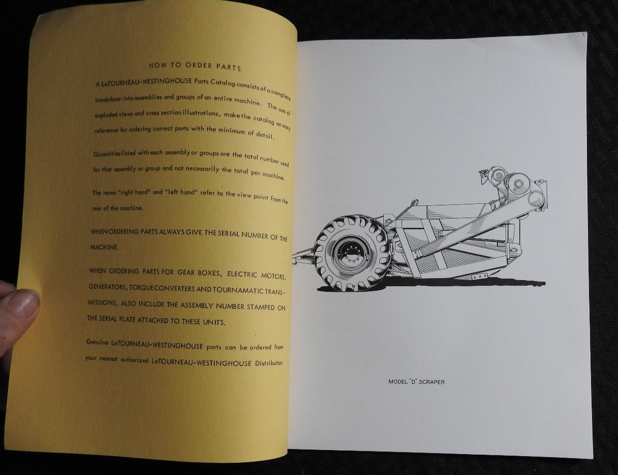 1956 LW LeTourneau-Westinghouse Model « D Scraper » Parts Catalog Manual NOS NICE