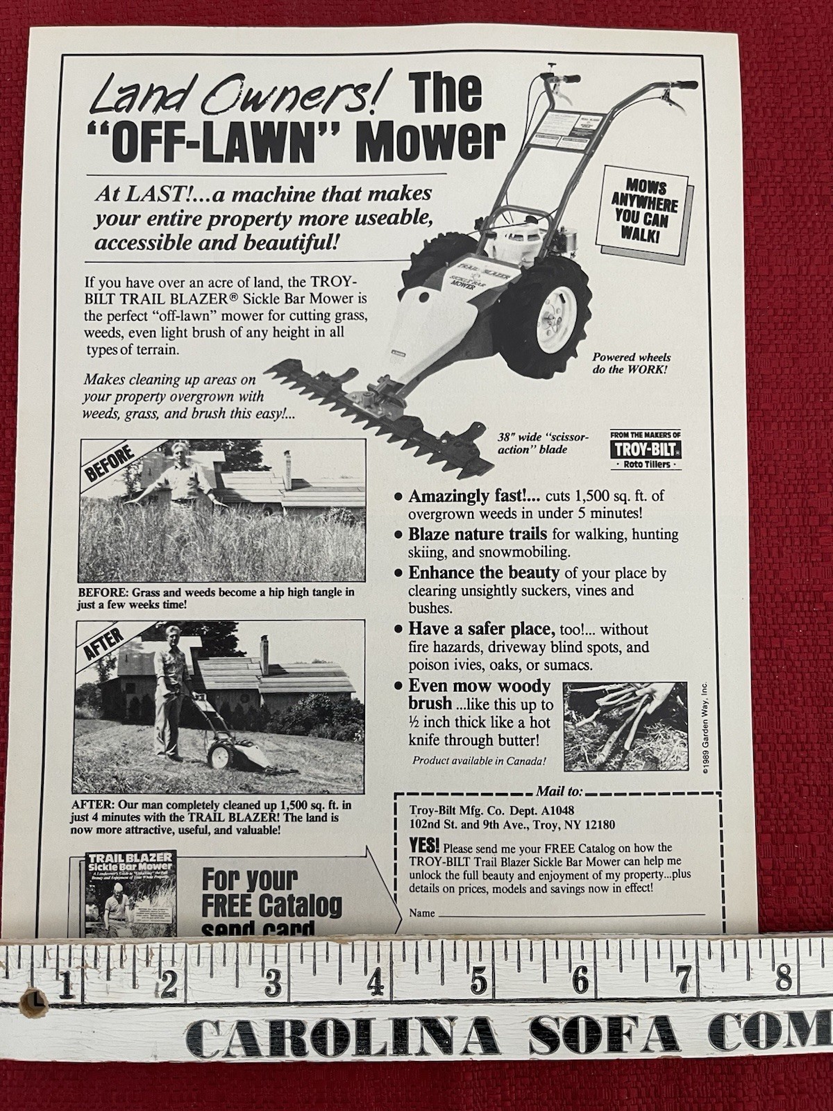 Vintage 1989 Print Ad Troy Bilt Trail Blazer Sickle Bar Mower Advertisement
