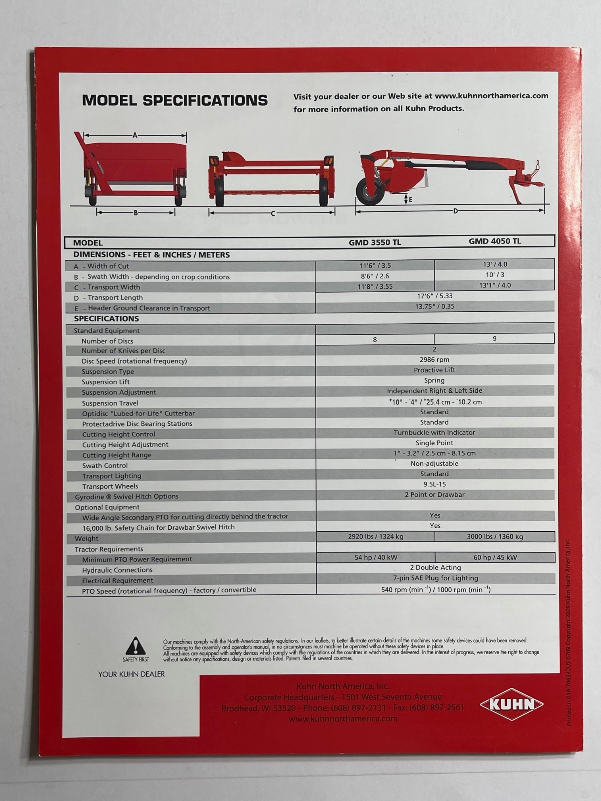 Kuhn GMB 3550 TL and 4050 TL Disc Mowers – Sales Brochure *Showroom Dealer Item*