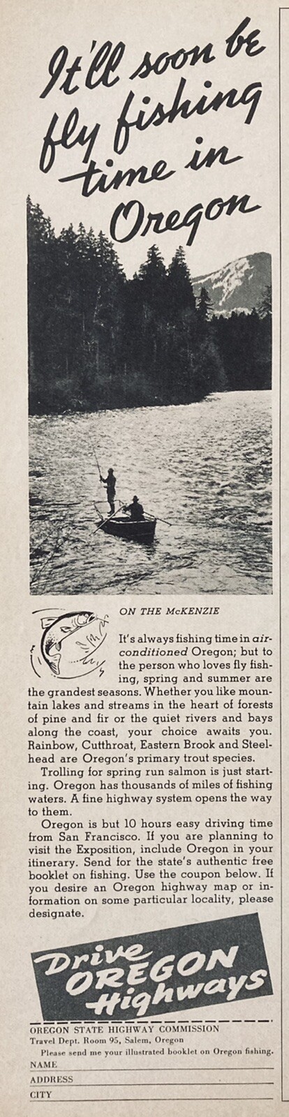 1939 AD(XH26)~OREGON HIGHWAY COMMISSION FISHING VACATION DESTINATION