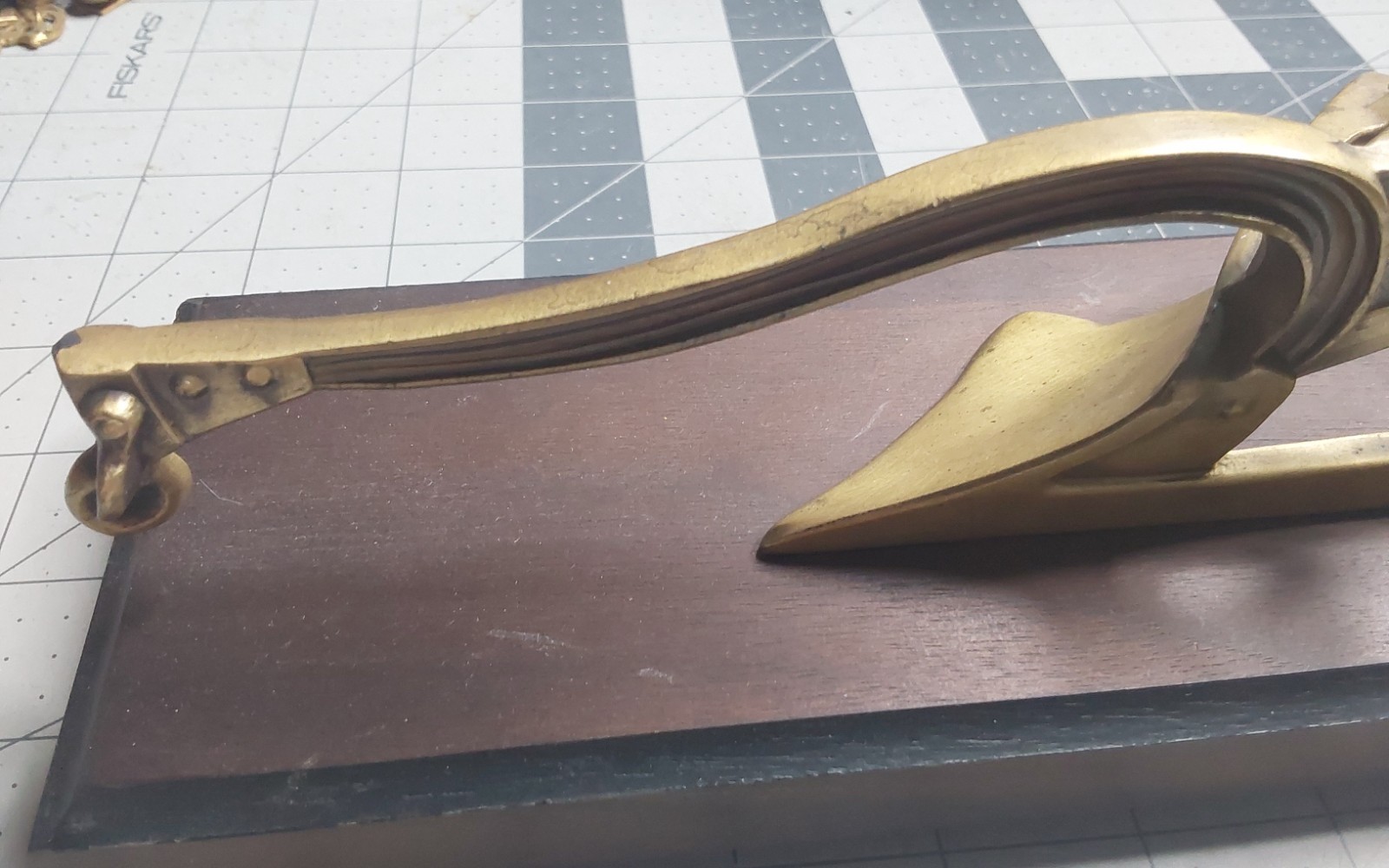 A.C.R. Limited Craftsman Brass Plow On Wooden Stand 10 Inches