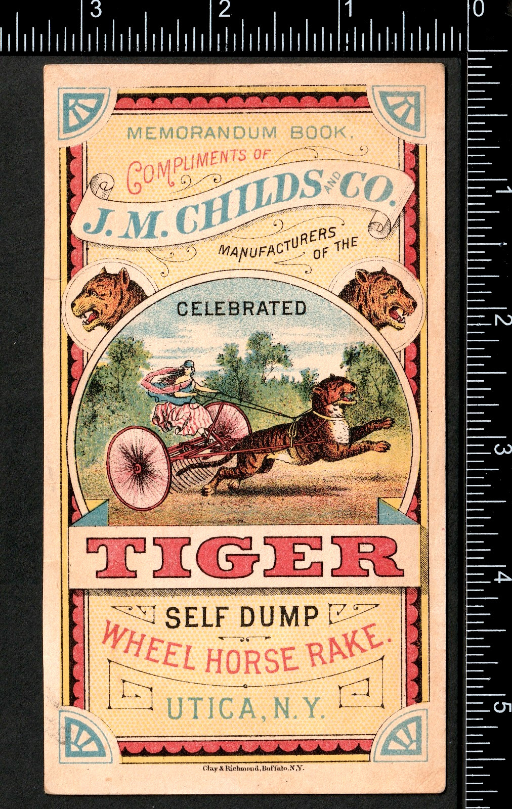 Columbia 1800s Patriotic Tiger Horse Rake Childs Farm Equipment Advertising j.US