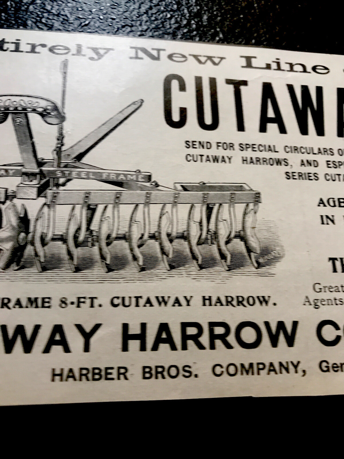 ORIGINAL 1897 Cutaway Harrow Farm Implement Advertising – Higganum – Connecticut