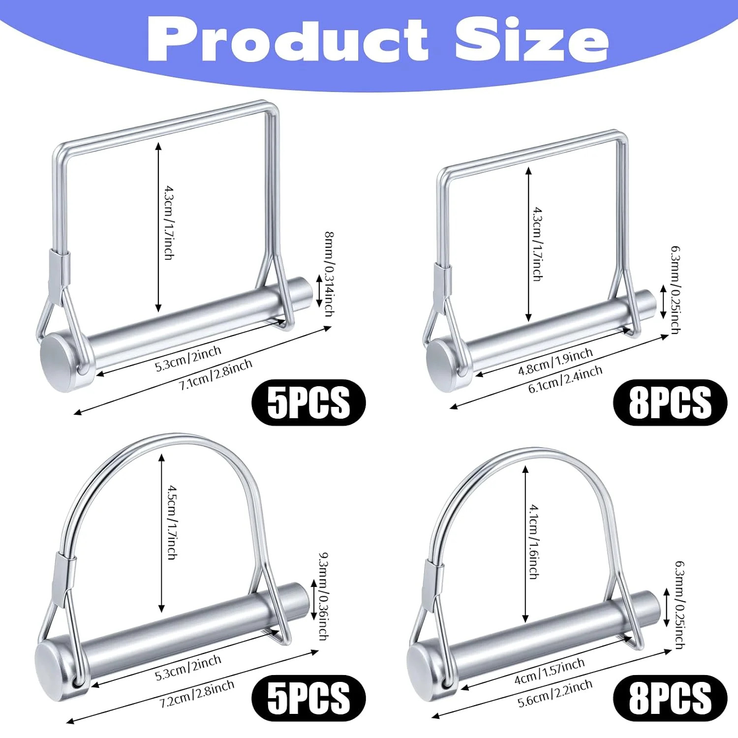 26PCS Shaft Locking Pin, 2 Style Heavy Duty Wire Lock Pin, 4 Size | Safety Coupl